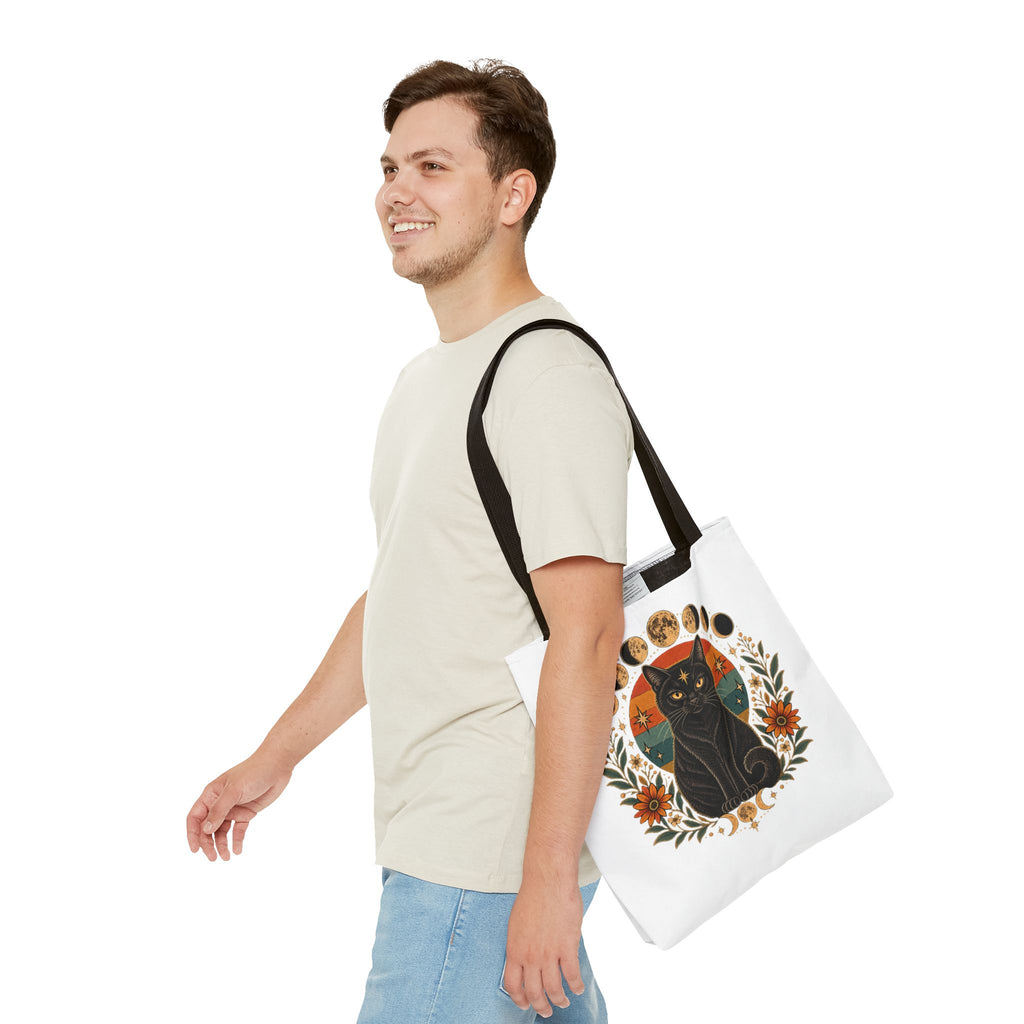 Mystic Black Cat Moon Phases Tote Bag