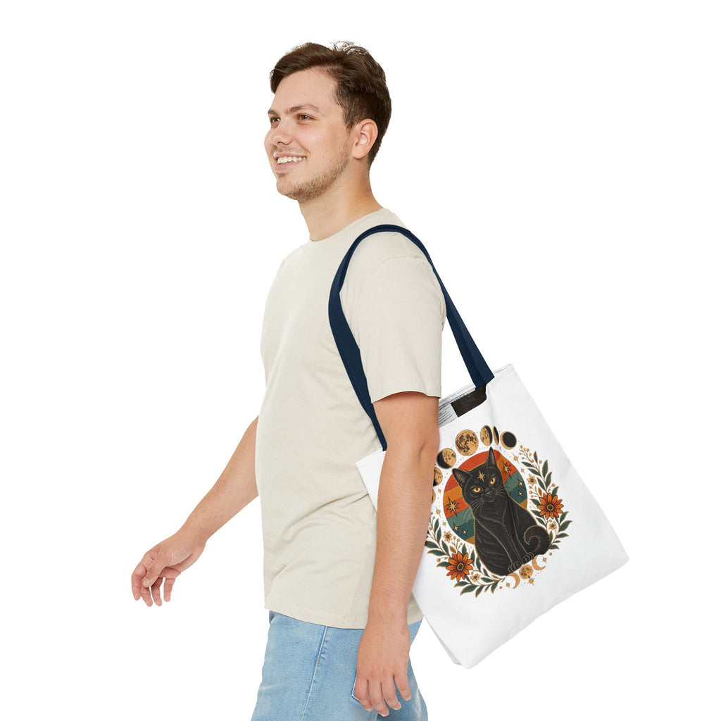 Mystic Black Cat Moon Phases Tote Bag