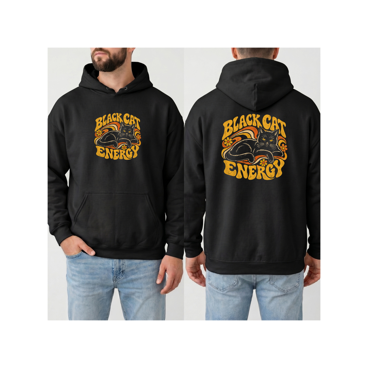 Black Cat Energy Hoodie (Front & Back Design)