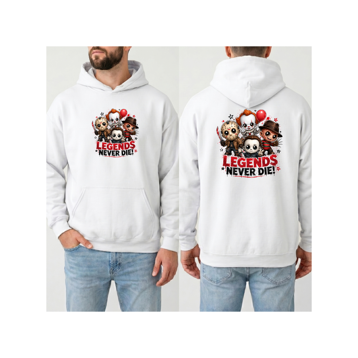 Horrors Icon “Legends Never Die” Graphic Hoodie (Front & Back Design)