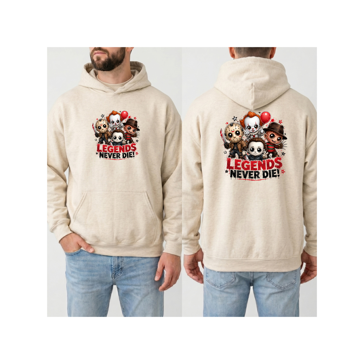 Horrors Icon “Legends Never Die” Graphic Hoodie (Front & Back Design)