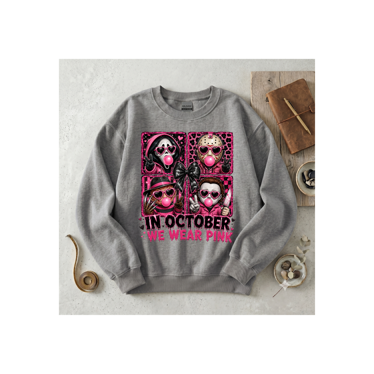 "In October We Wear Pink" Halloween Breast Cancer Awareness Crewneck Sweatshirt