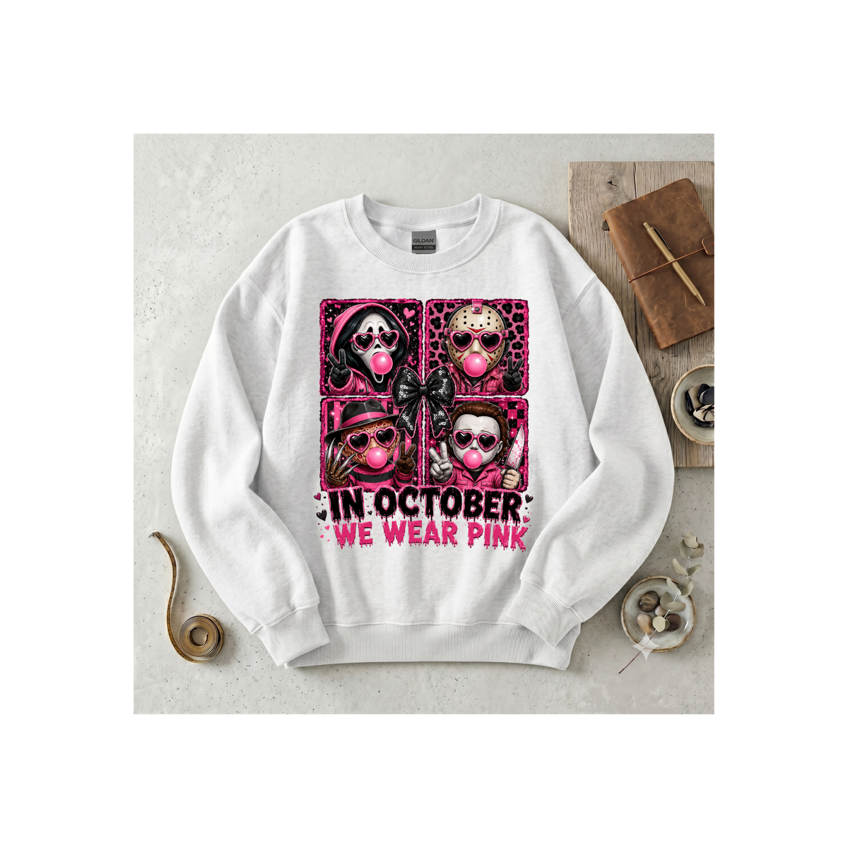 "In October We Wear Pink" Halloween Breast Cancer Awareness Crewneck Sweatshirt