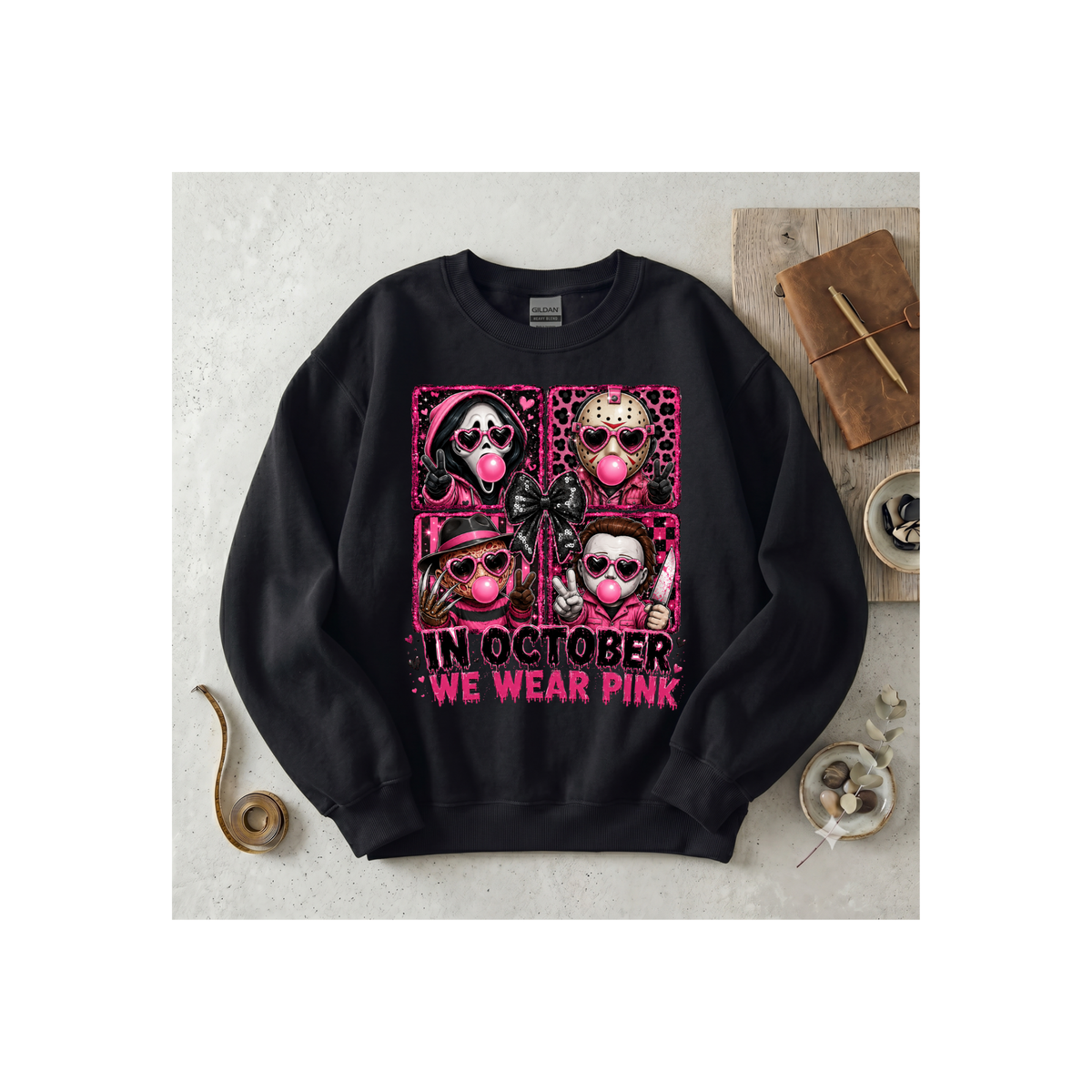 "In October We Wear Pink" Halloween Breast Cancer Awareness Crewneck Sweatshirt