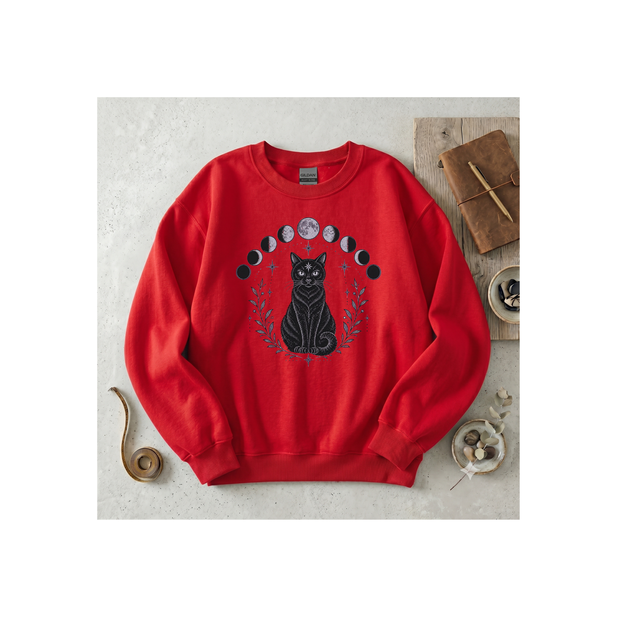 Black Cat Moon Phases Crewneck Sweatshirt