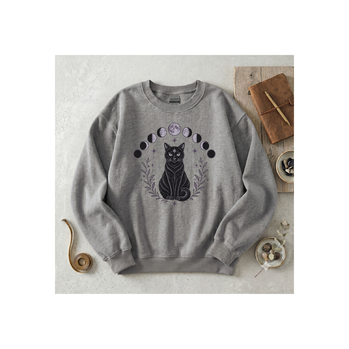 Black Cat Moon Phases Crewneck Sweatshirt