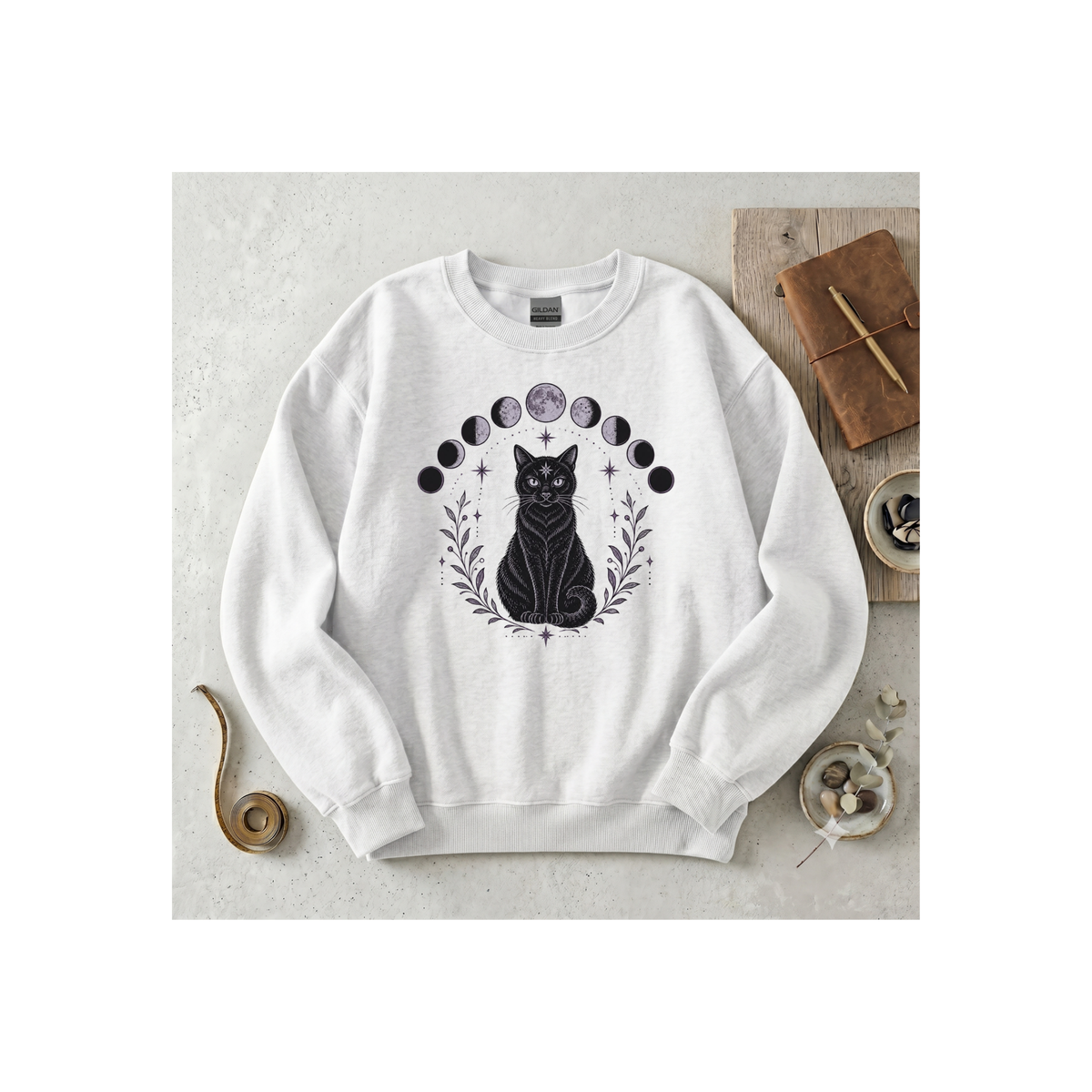 Black Cat Moon Phases Crewneck Sweatshirt