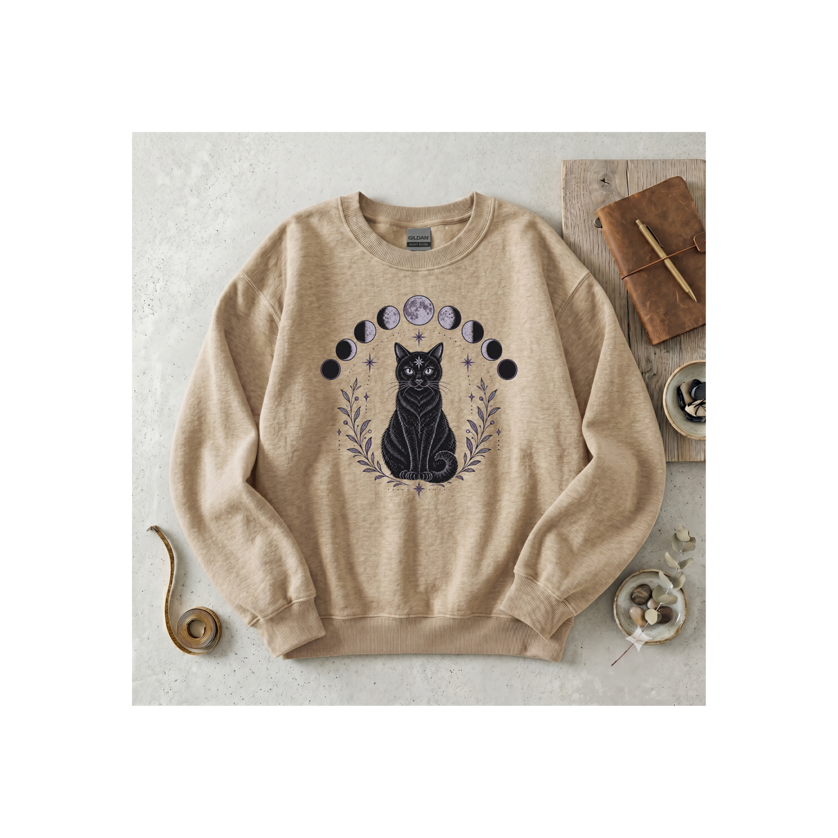 Black Cat Moon Phases Crewneck Sweatshirt