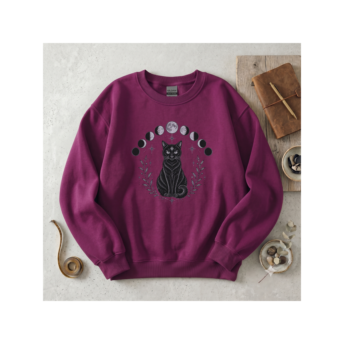 Black Cat Moon Phases Crewneck Sweatshirt