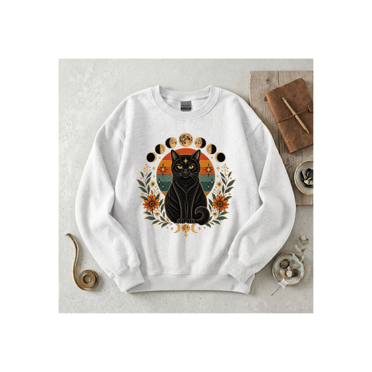 Mystic Black Cat Moon Phase Crewneck Sweatshirt