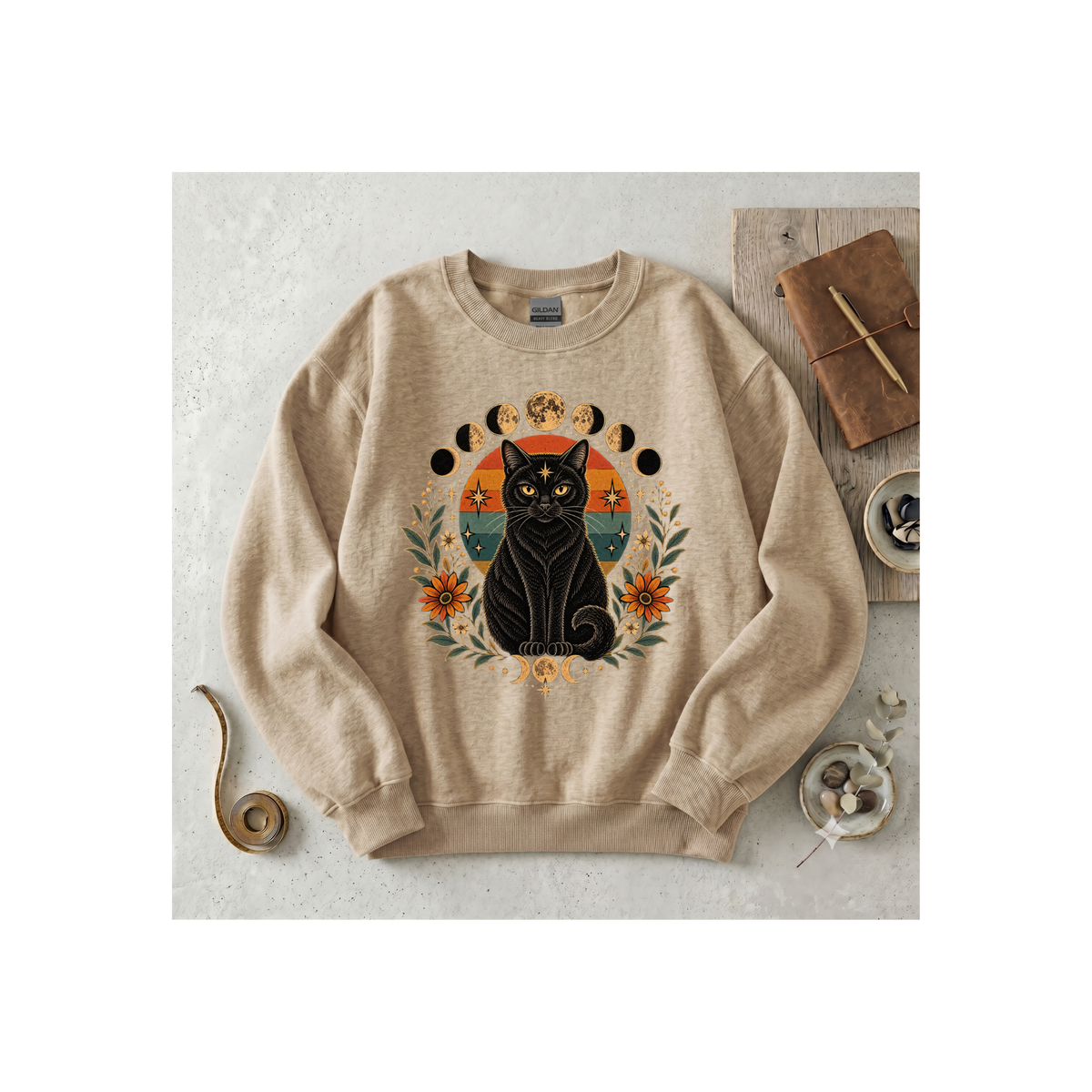 Mystic Black Cat Moon Phase Crewneck Sweatshirt