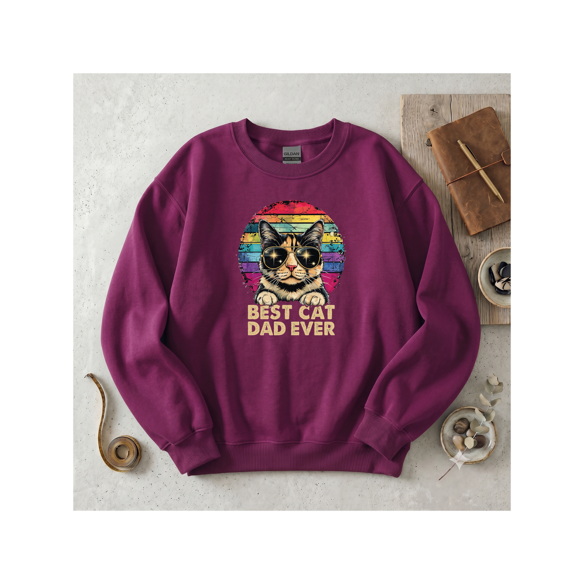 Retro Best Cat Dad Ever Crewneck Sweatshirt