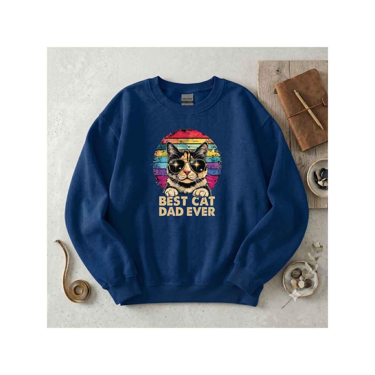Retro Best Cat Dad Ever Crewneck Sweatshirt