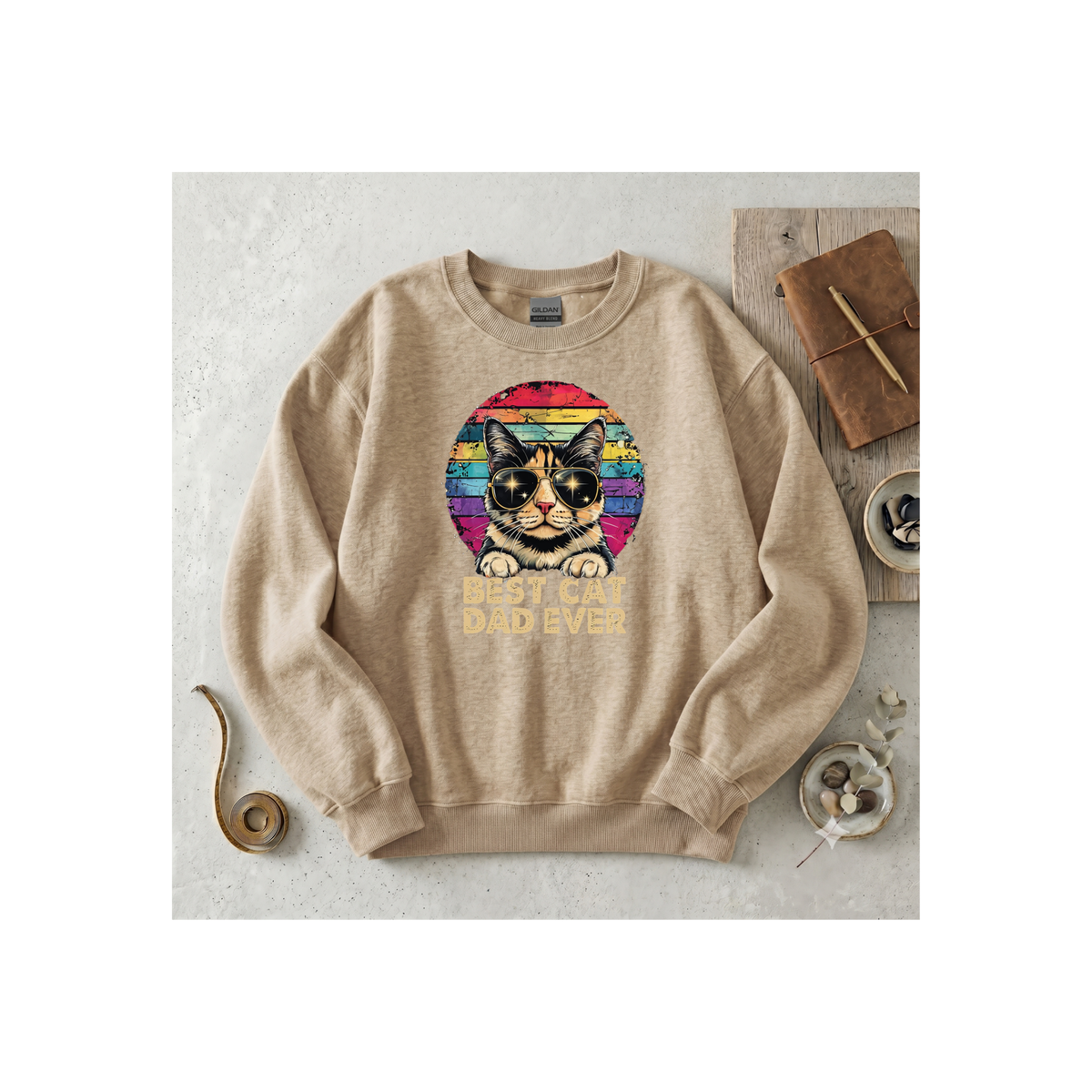 Retro Best Cat Dad Ever Crewneck Sweatshirt