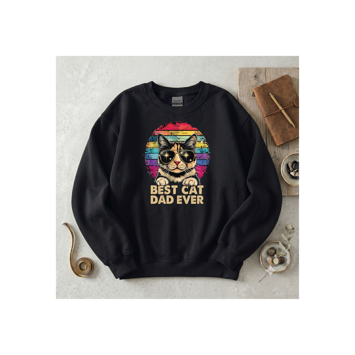 Retro Best Cat Dad Ever Crewneck Sweatshirt