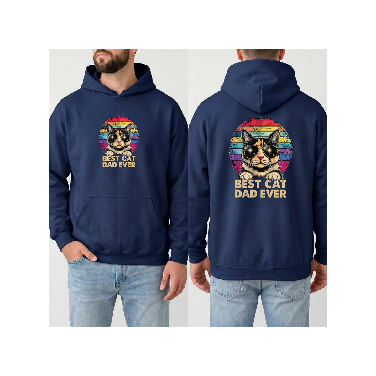 Retro Graphic "Best Cat Dad Ever" Hoodie (Front & Back Design)