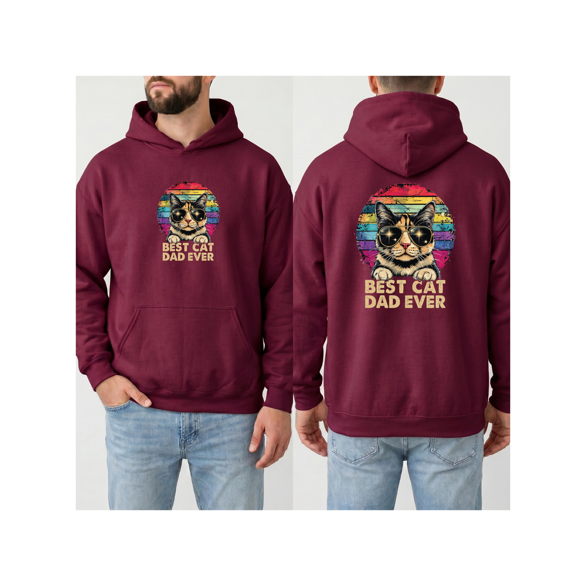 Retro Graphic "Best Cat Dad Ever" Hoodie (Front & Back Design)