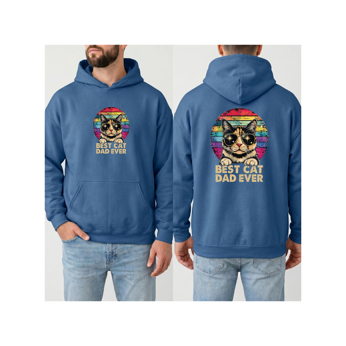 Retro Graphic "Best Cat Dad Ever" Hoodie (Front & Back Design)