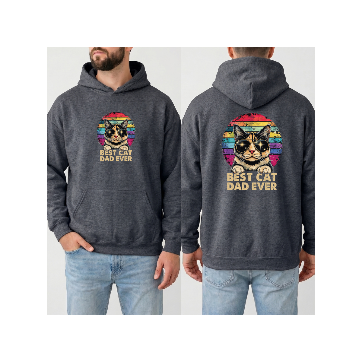 Retro Graphic "Best Cat Dad Ever" Hoodie (Front & Back Design)