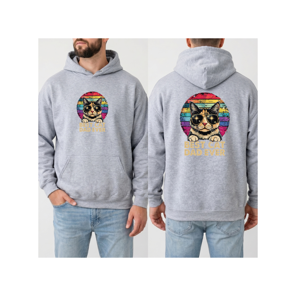 Retro Graphic "Best Cat Dad Ever" Hoodie (Front & Back Design)