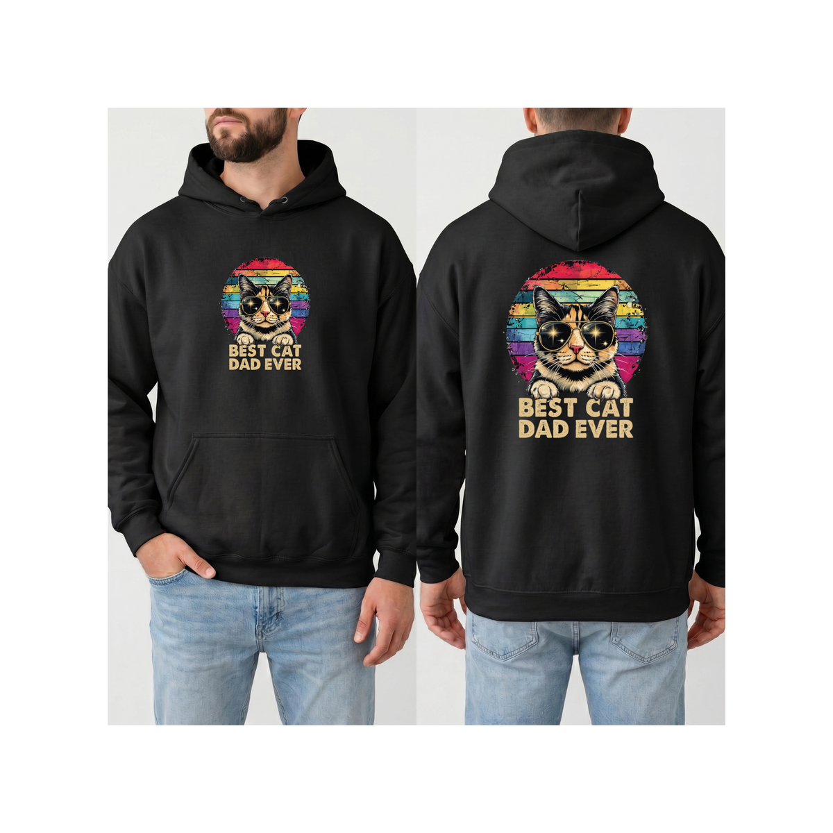 Retro Graphic "Best Cat Dad Ever" Hoodie (Front & Back Design)