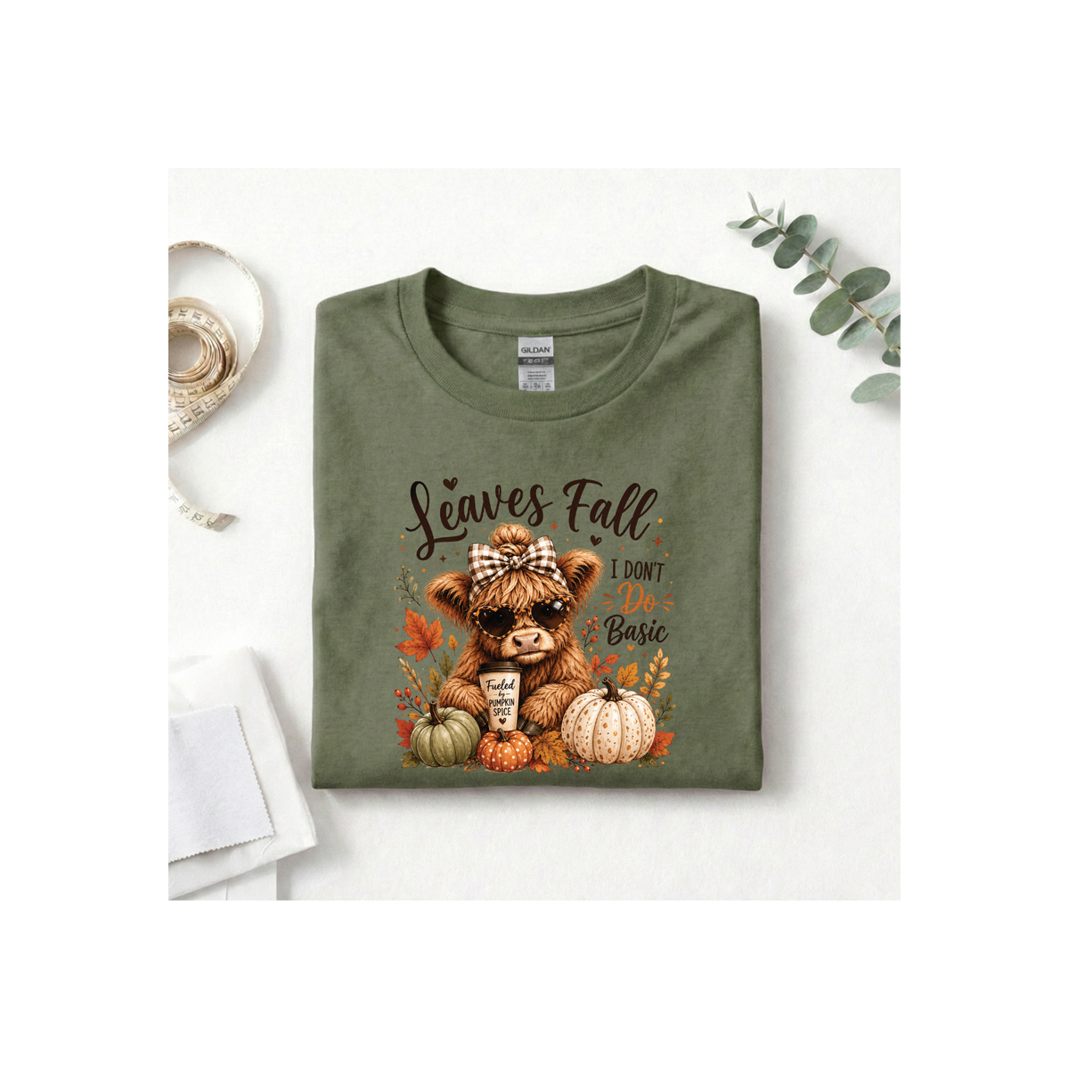 Highland Cow "Leaves Fall I Don't Do Basic" T-Shirt