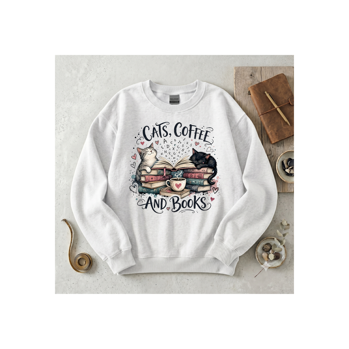 Cats, Coffee and Books Crewneck Sweatshirt