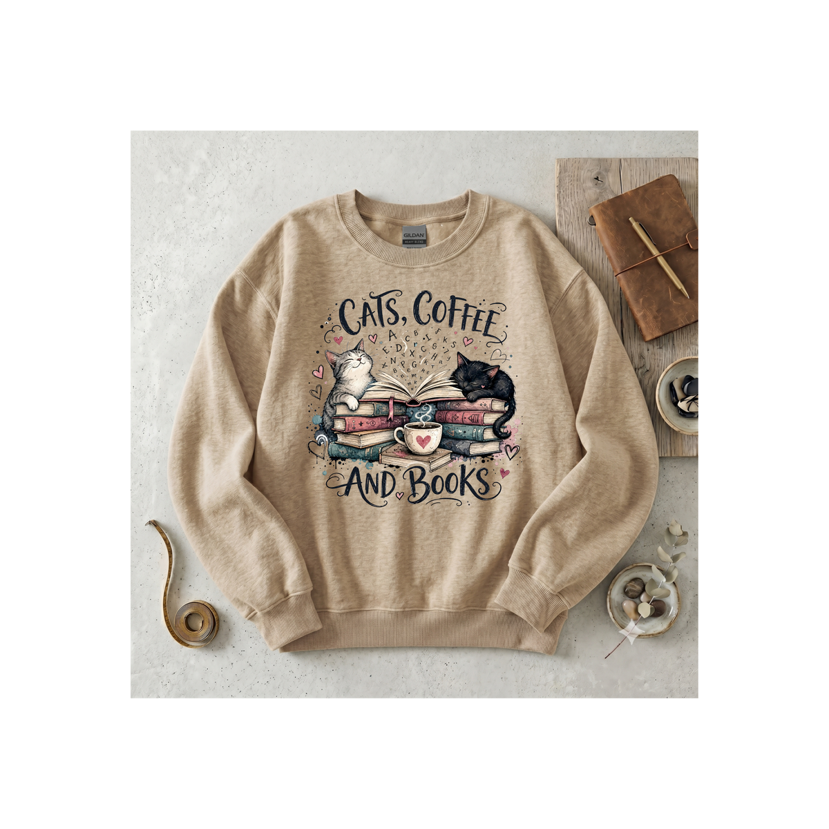 Cats, Coffee and Books Crewneck Sweatshirt