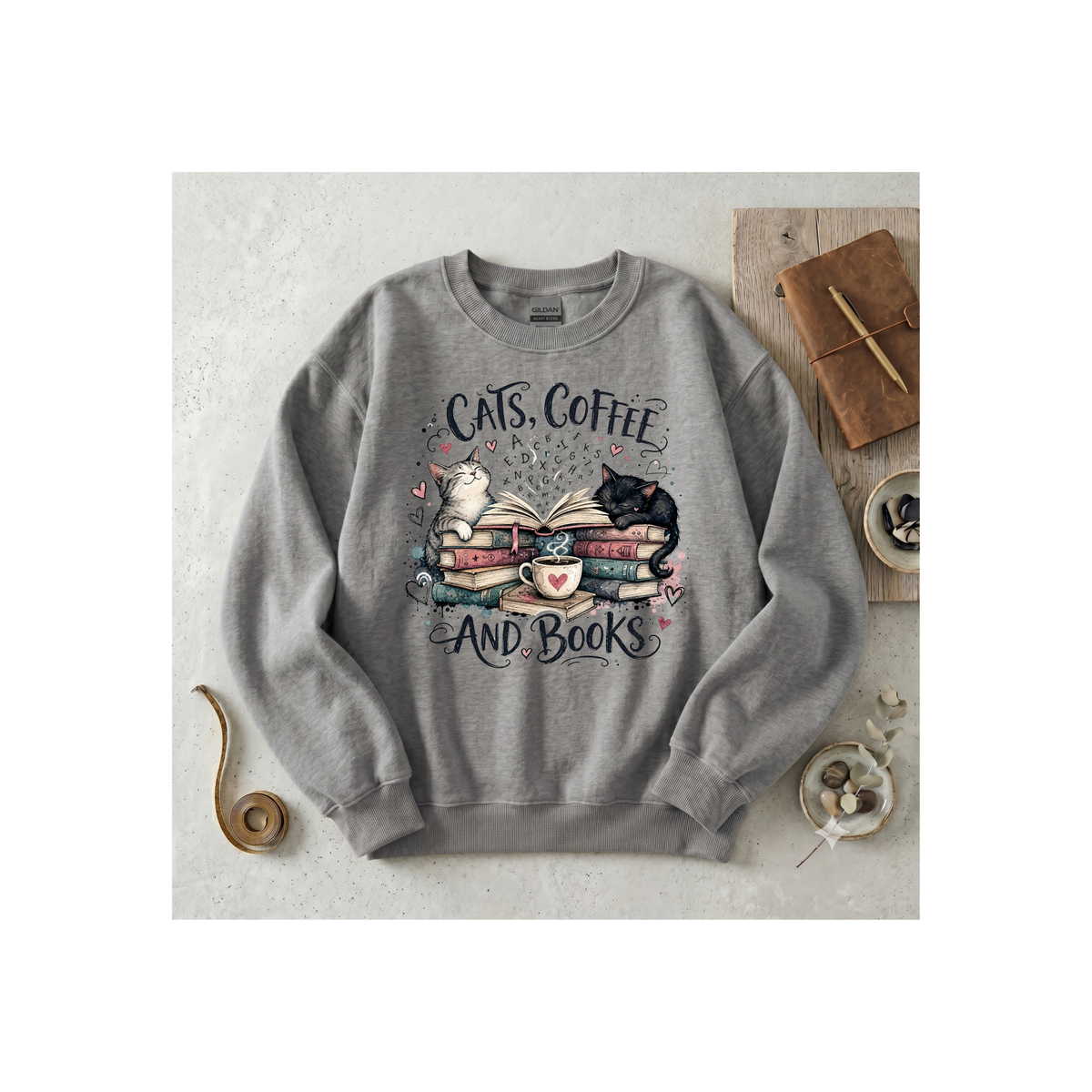 Cats, Coffee and Books Crewneck Sweatshirt