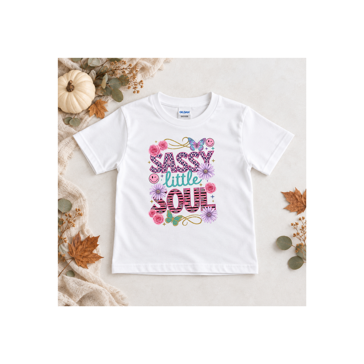 Sassy Little Soul Kids Tee — Floral & Butterfly Graphic T-Shirt for Girls