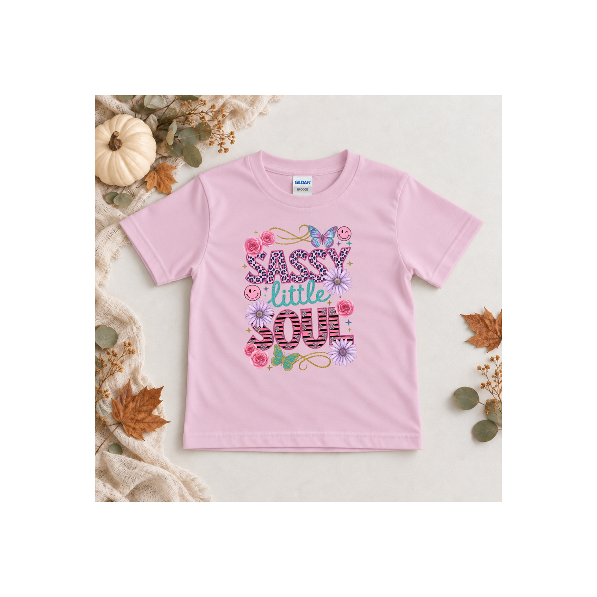 Sassy Little Soul Kids Tee — Floral & Butterfly Graphic T-Shirt for Girls