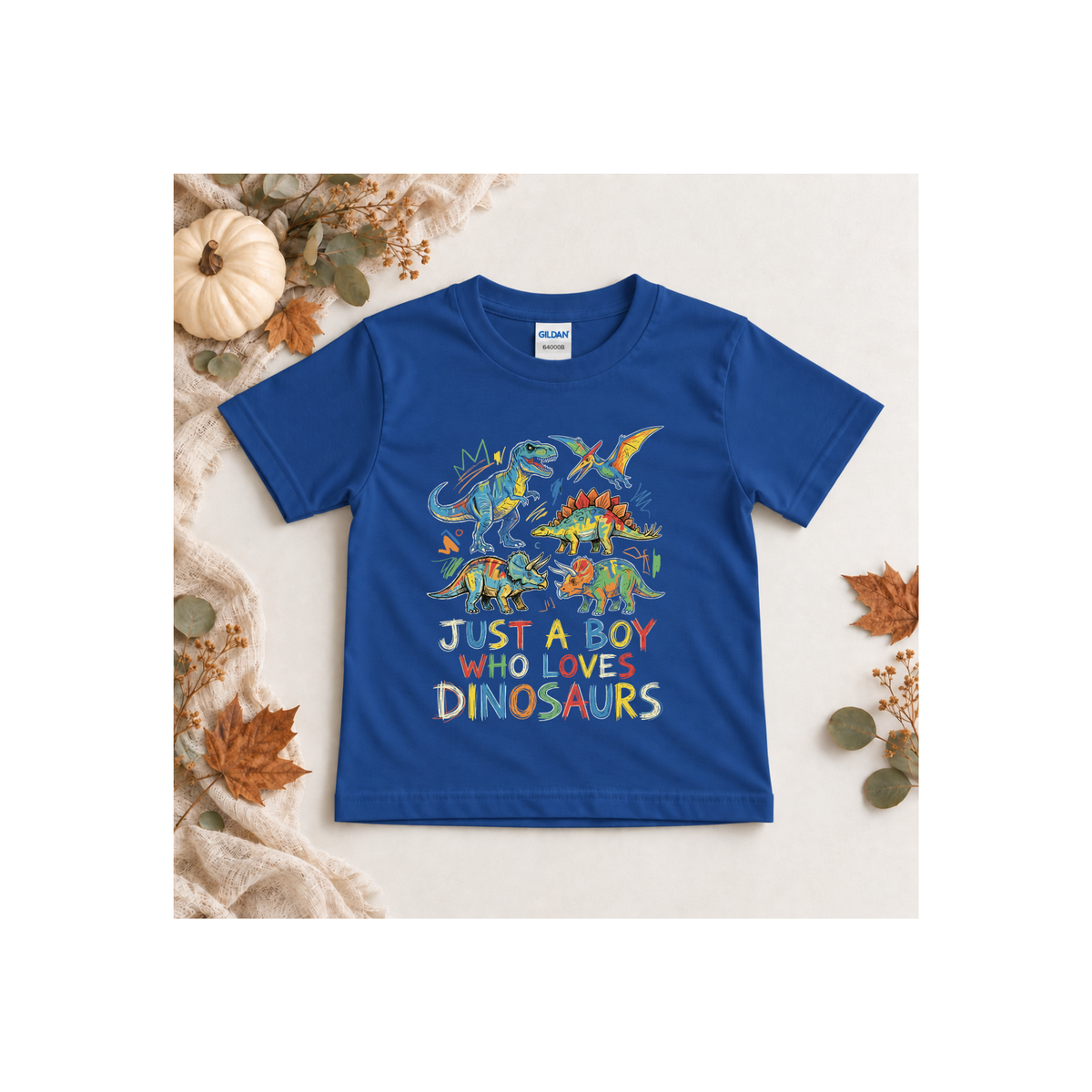 "Just A Boy Who Loves Dinosaurs" Colorful Dinosaur Tee for Boys