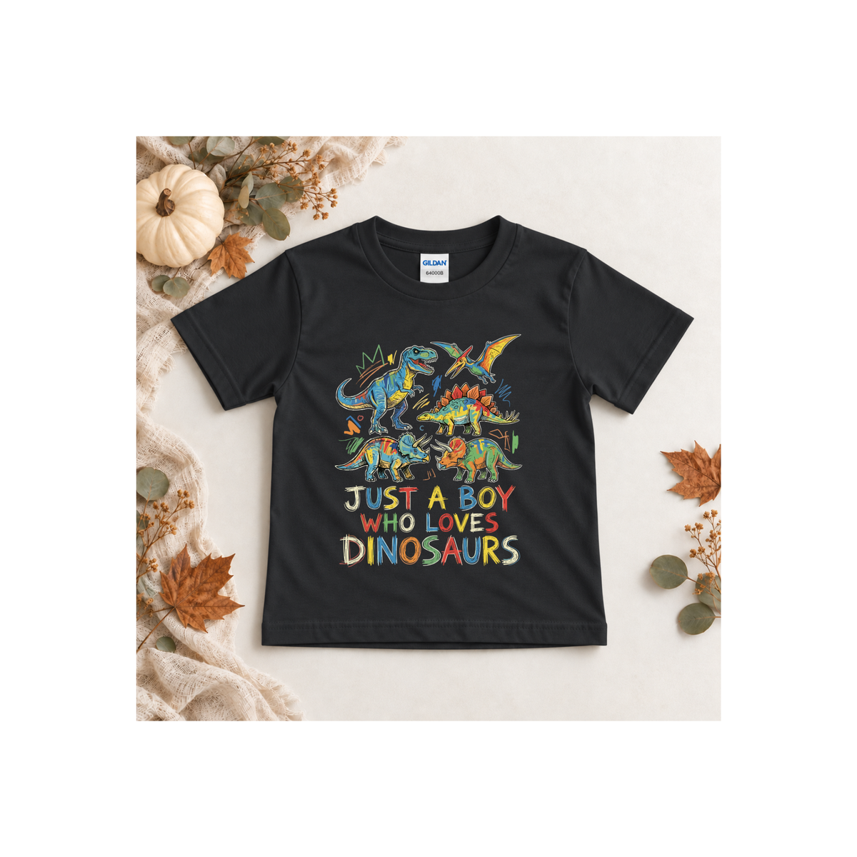 "Just A Boy Who Loves Dinosaurs" Colorful Dinosaur Tee for Boys