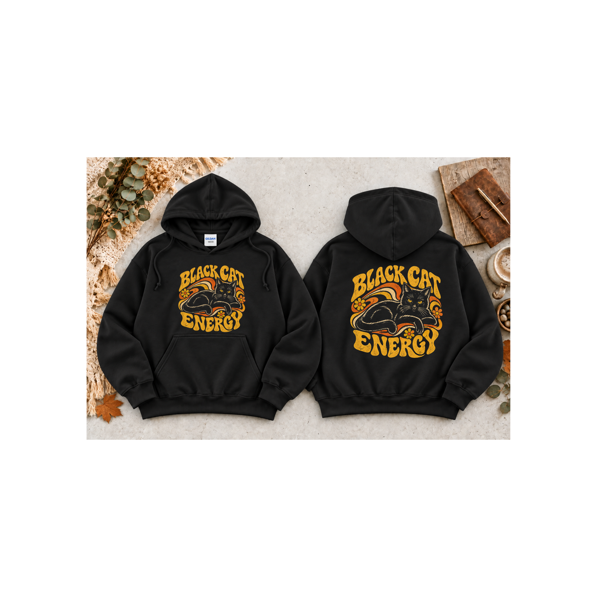 Black Cat Energy Hoodie (Front & Back Design)