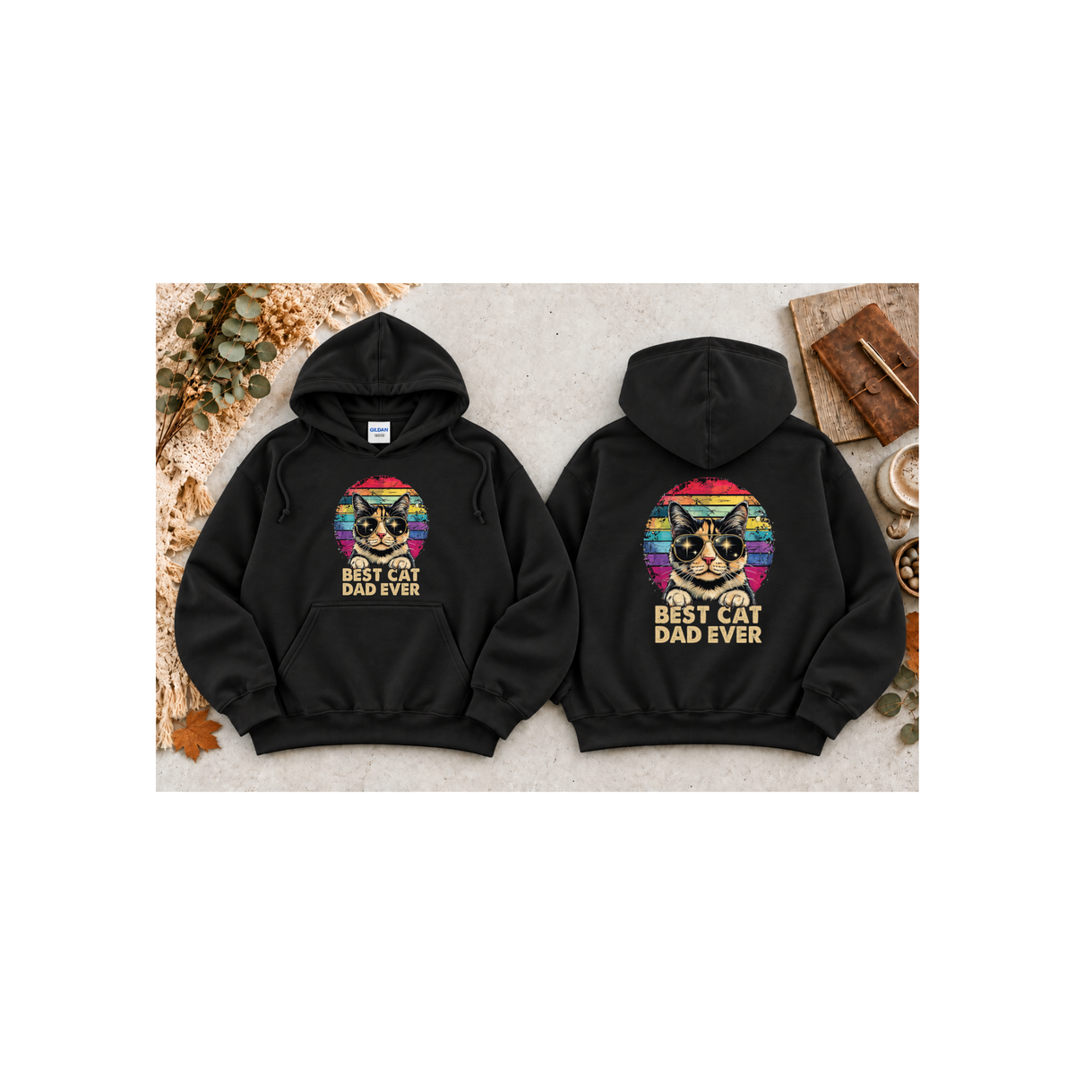 Retro Graphic "Best Cat Dad Ever" Hoodie (Front & Back Design)
