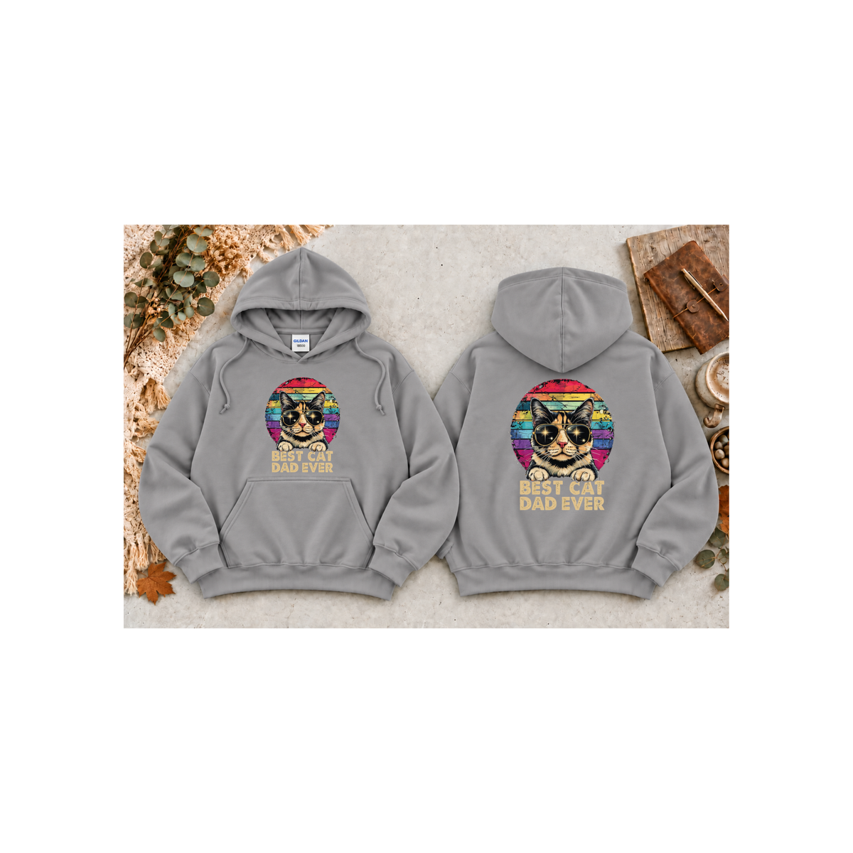 Retro Graphic "Best Cat Dad Ever" Hoodie (Front & Back Design)