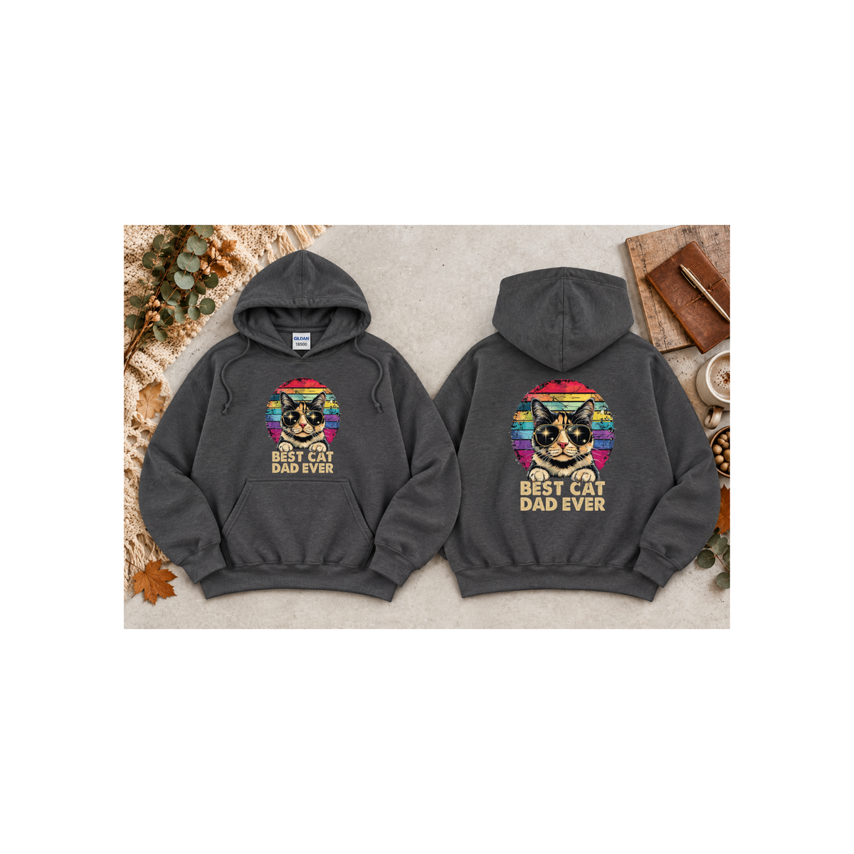 Retro Graphic "Best Cat Dad Ever" Hoodie (Front & Back Design)