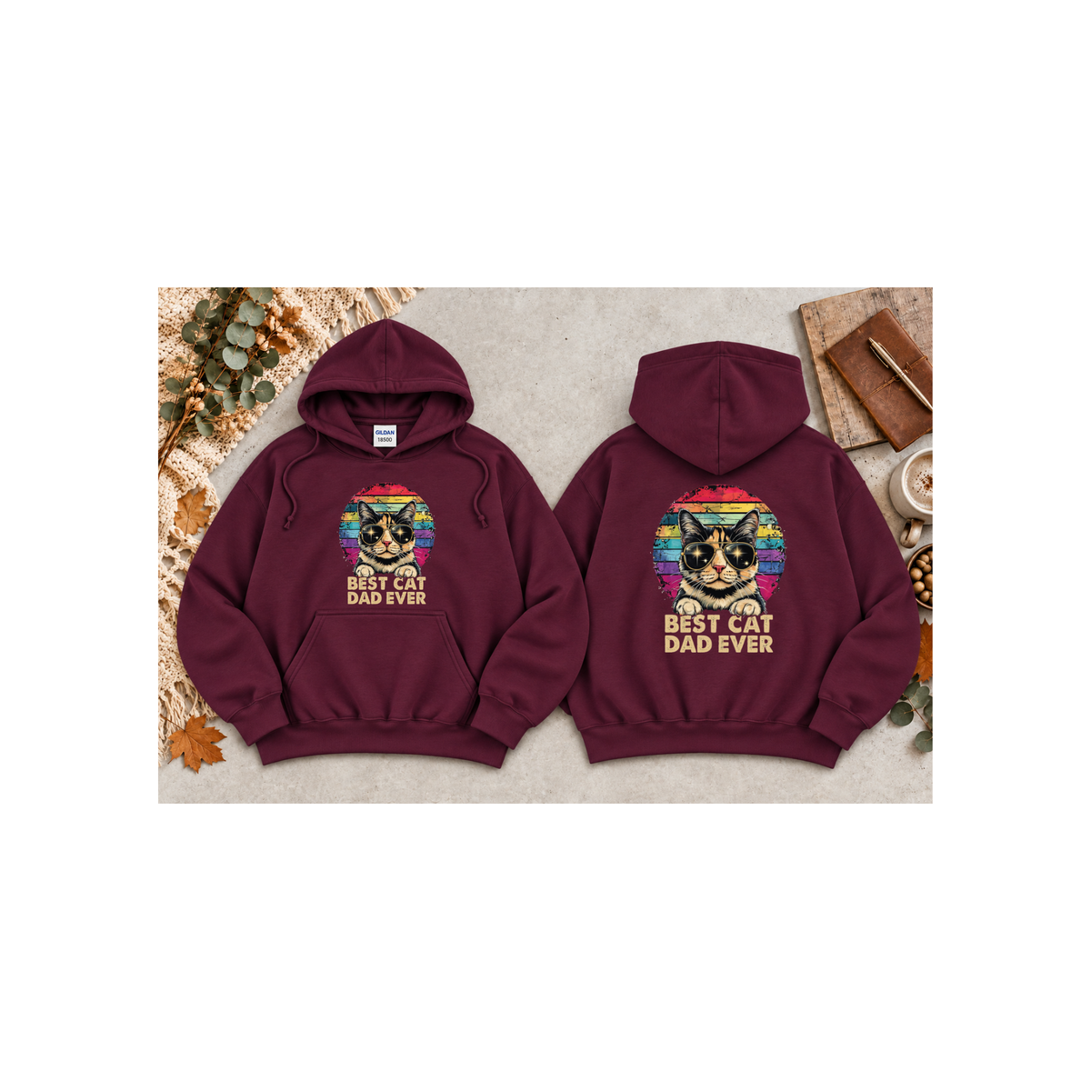 Retro Graphic "Best Cat Dad Ever" Hoodie (Front & Back Design)