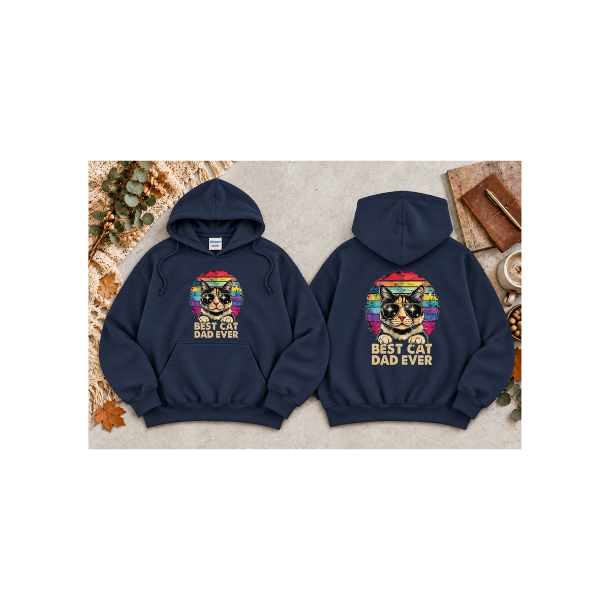 Retro Graphic "Best Cat Dad Ever" Hoodie (Front & Back Design)