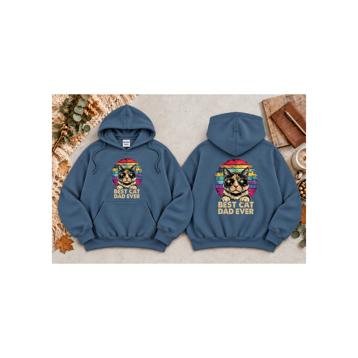 Retro Graphic "Best Cat Dad Ever" Hoodie (Front & Back Design)