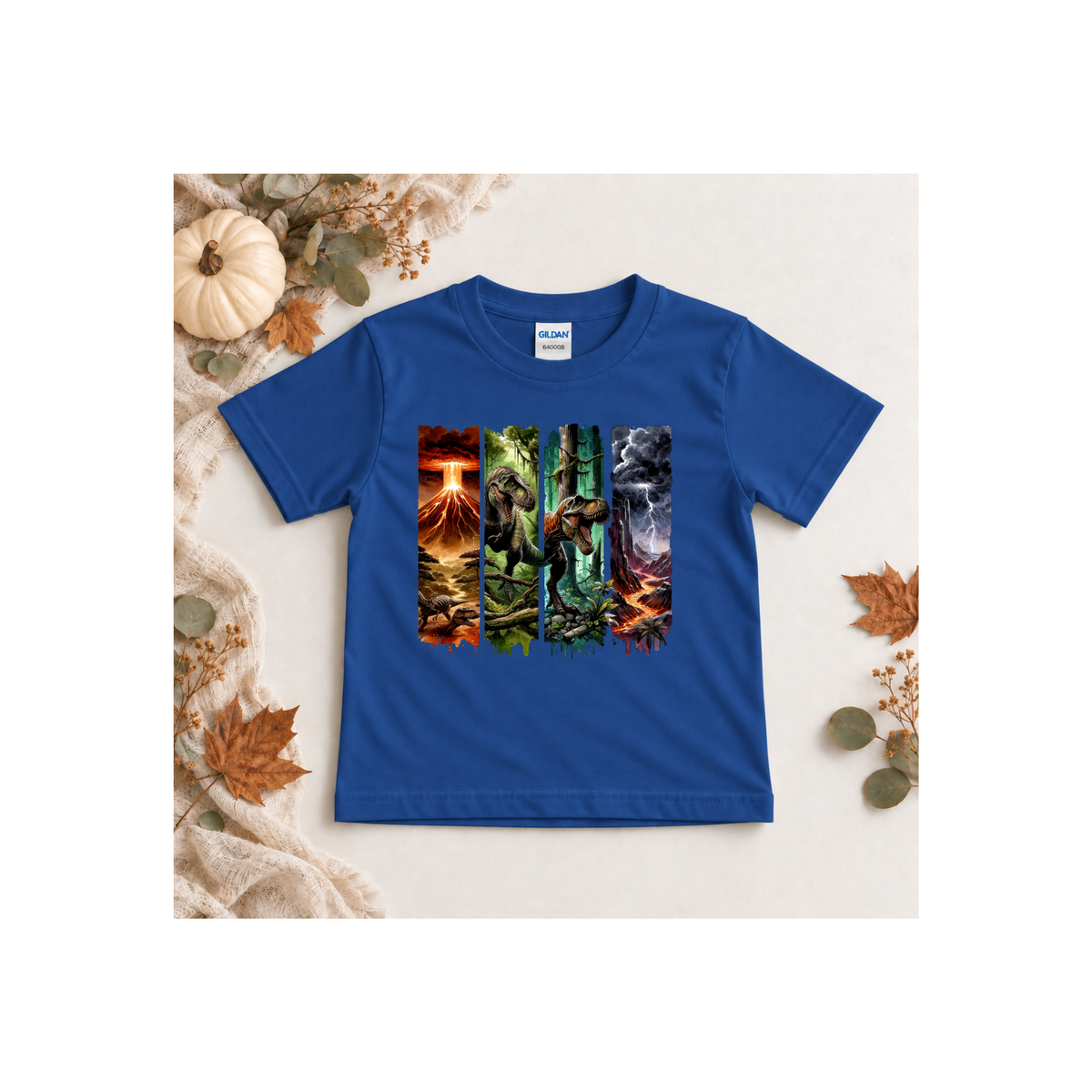 Jurassic Dino Volcano Forest Panels Graphic Tee Shirt
