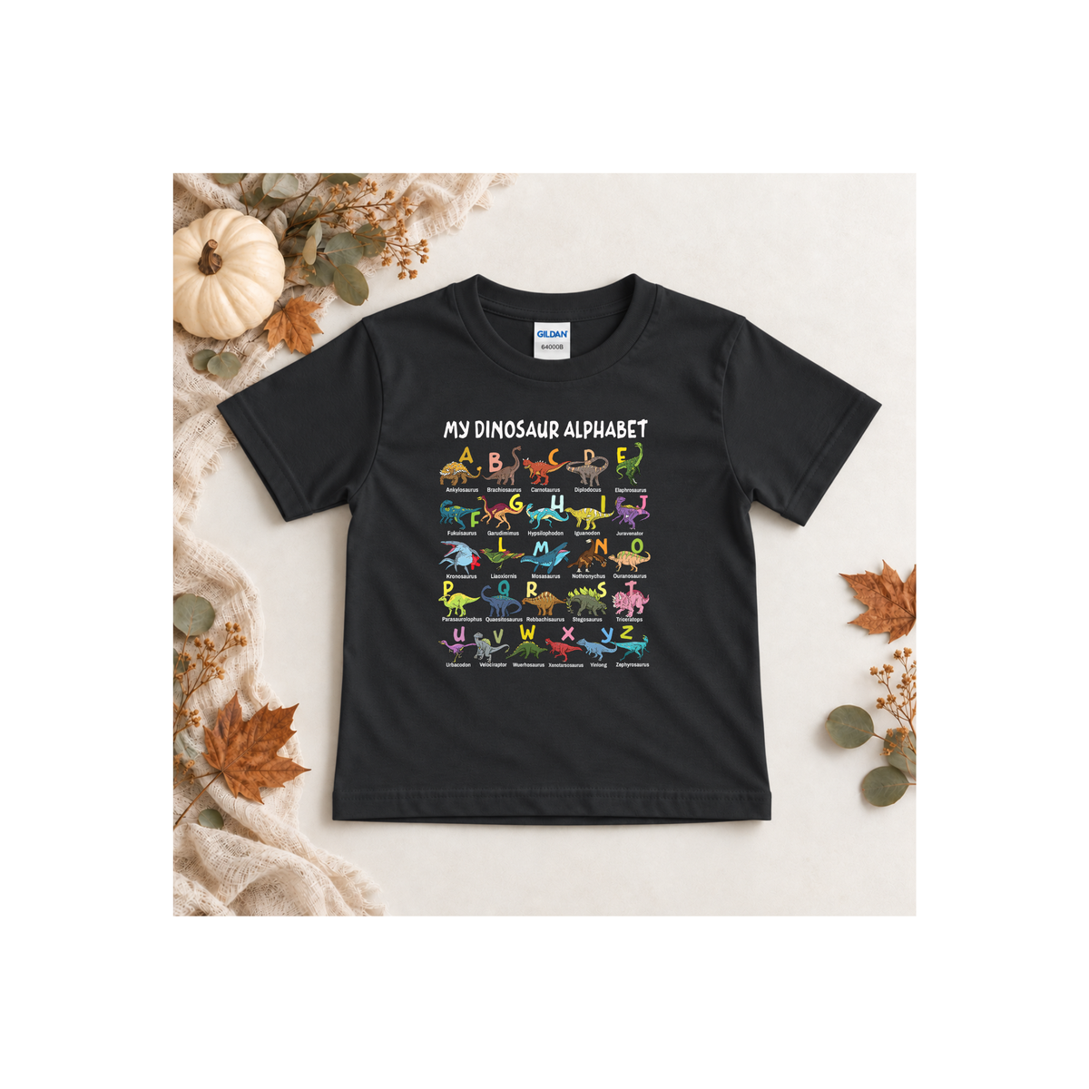 Colorful Dinosaur Alphabet ABCs Tee Shirt for Toddlers & Preschoolers