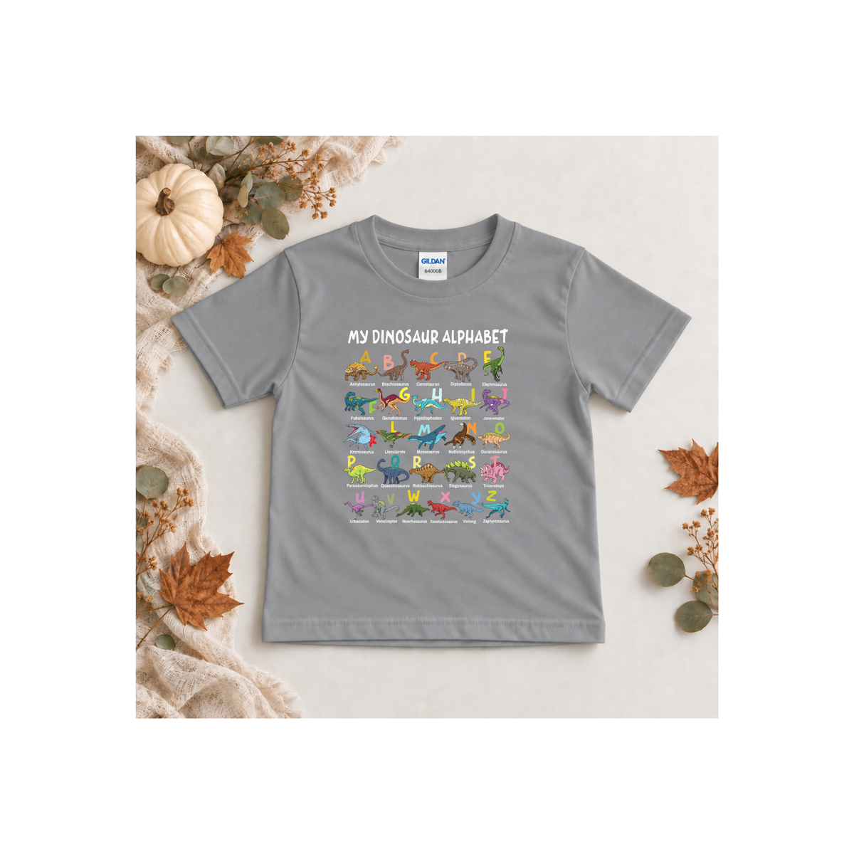 Colorful Dinosaur Alphabet ABCs Tee Shirt for Toddlers & Preschoolers