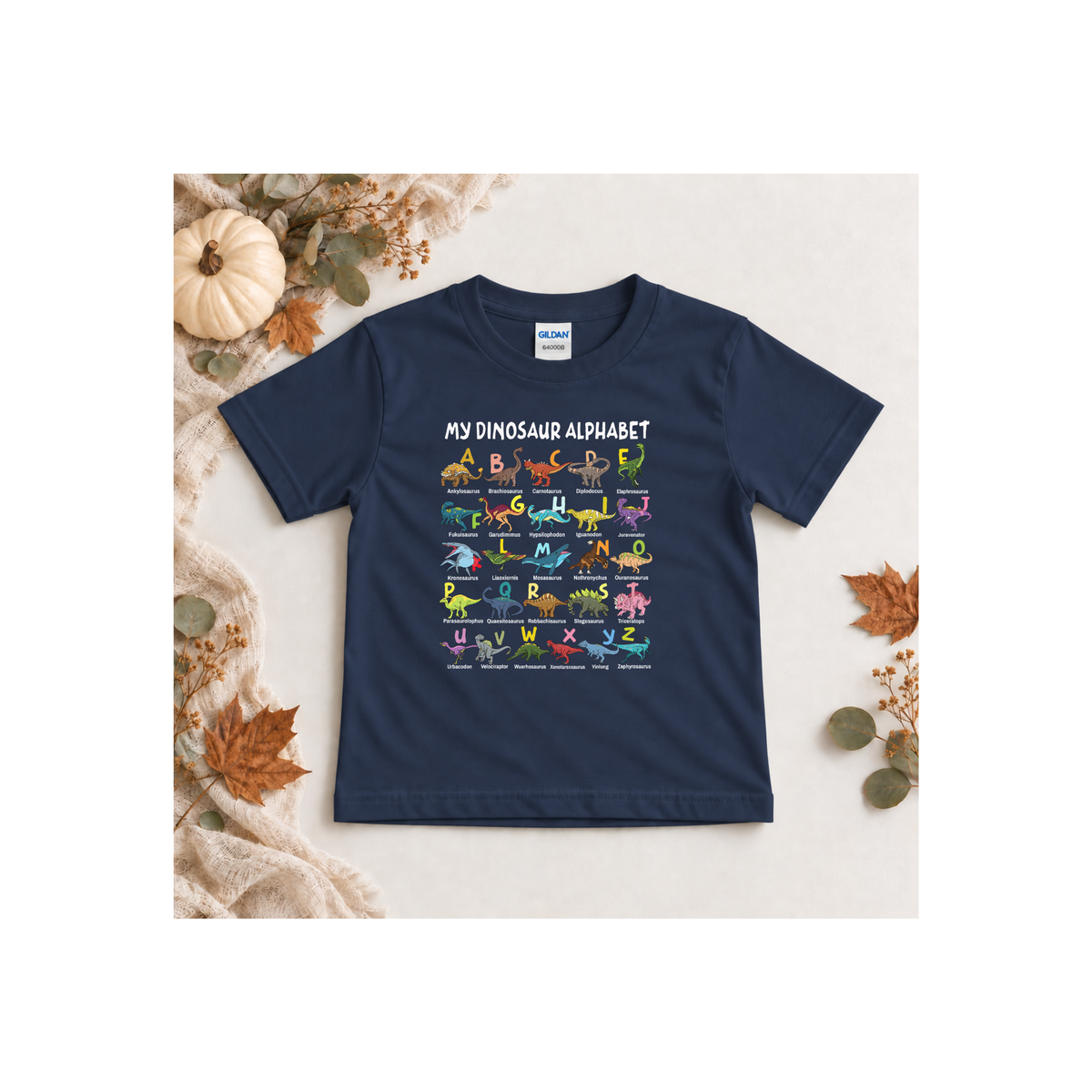Colorful Dinosaur Alphabet ABCs Tee Shirt for Toddlers & Preschoolers