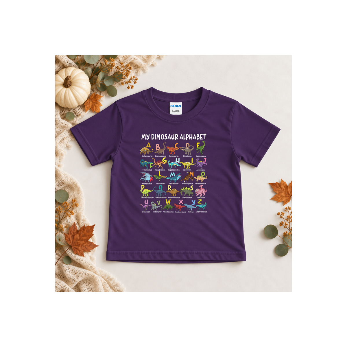 Colorful Dinosaur Alphabet ABCs Tee Shirt for Toddlers & Preschoolers