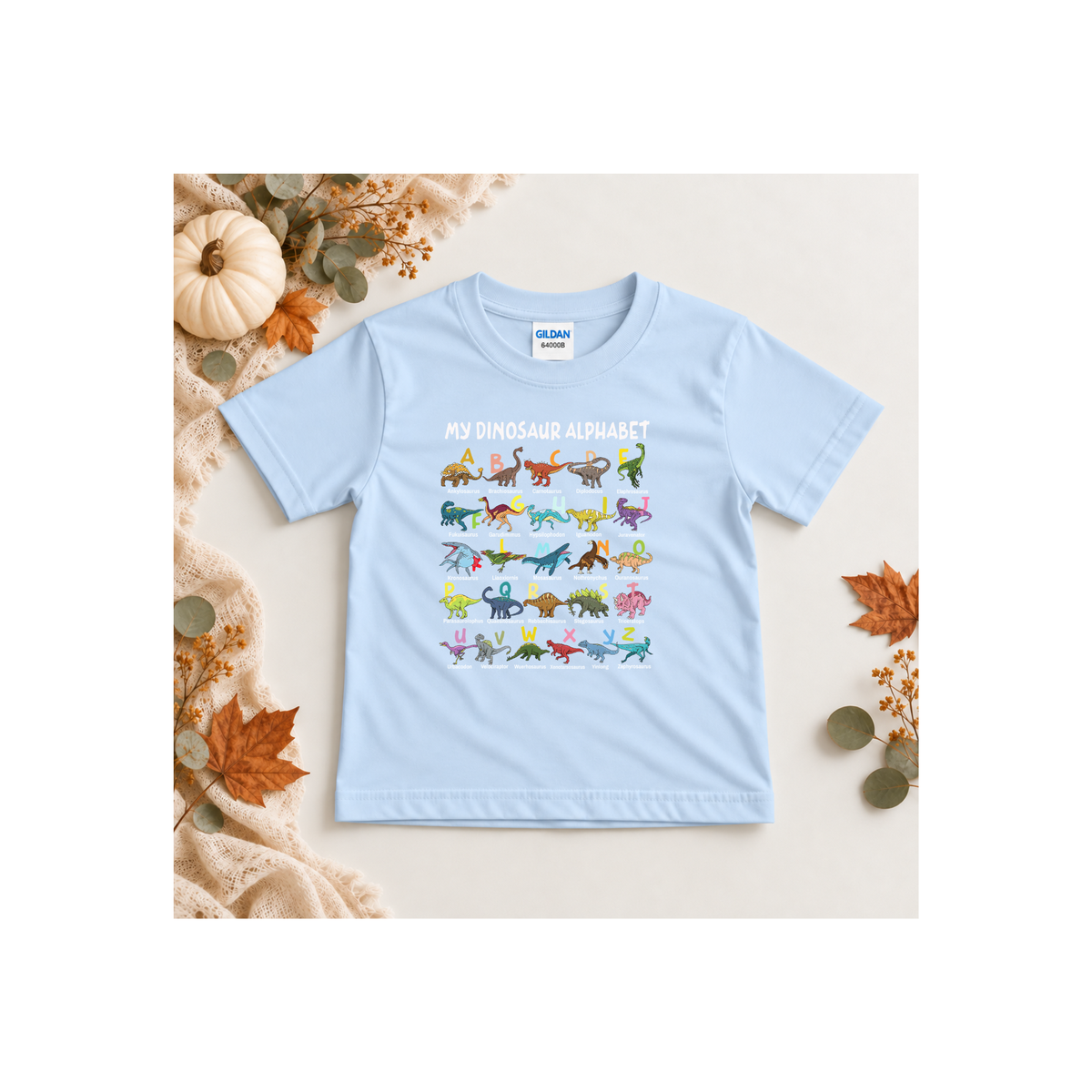 Colorful Dinosaur Alphabet ABCs Tee Shirt for Toddlers & Preschoolers