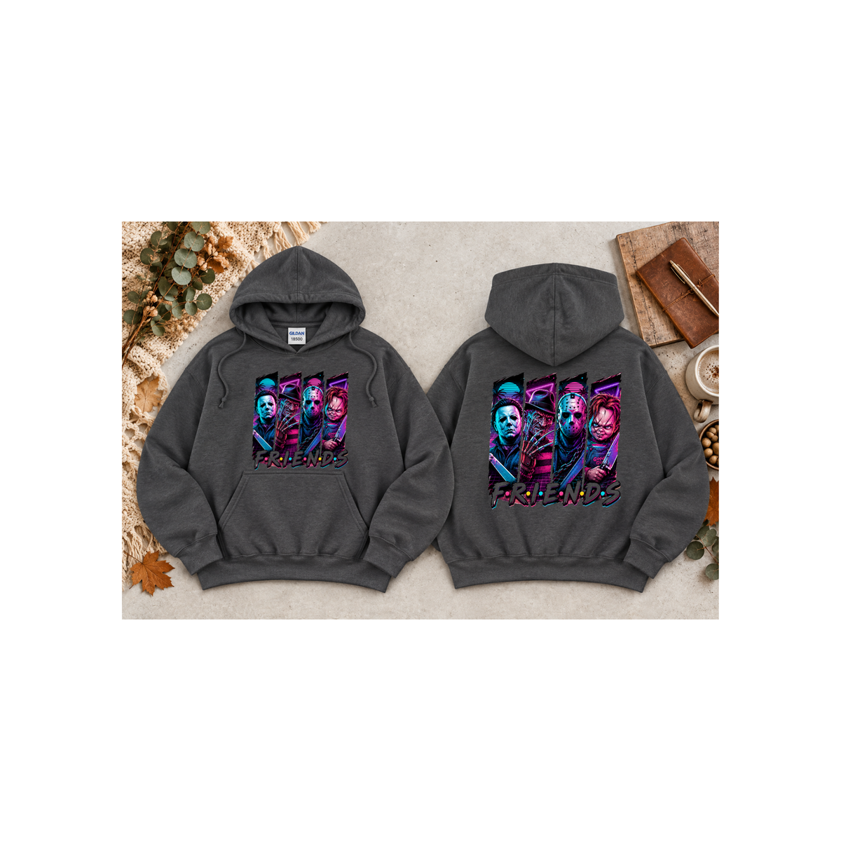Horror Icons "Friends" Hoodie (Front & Back Design)