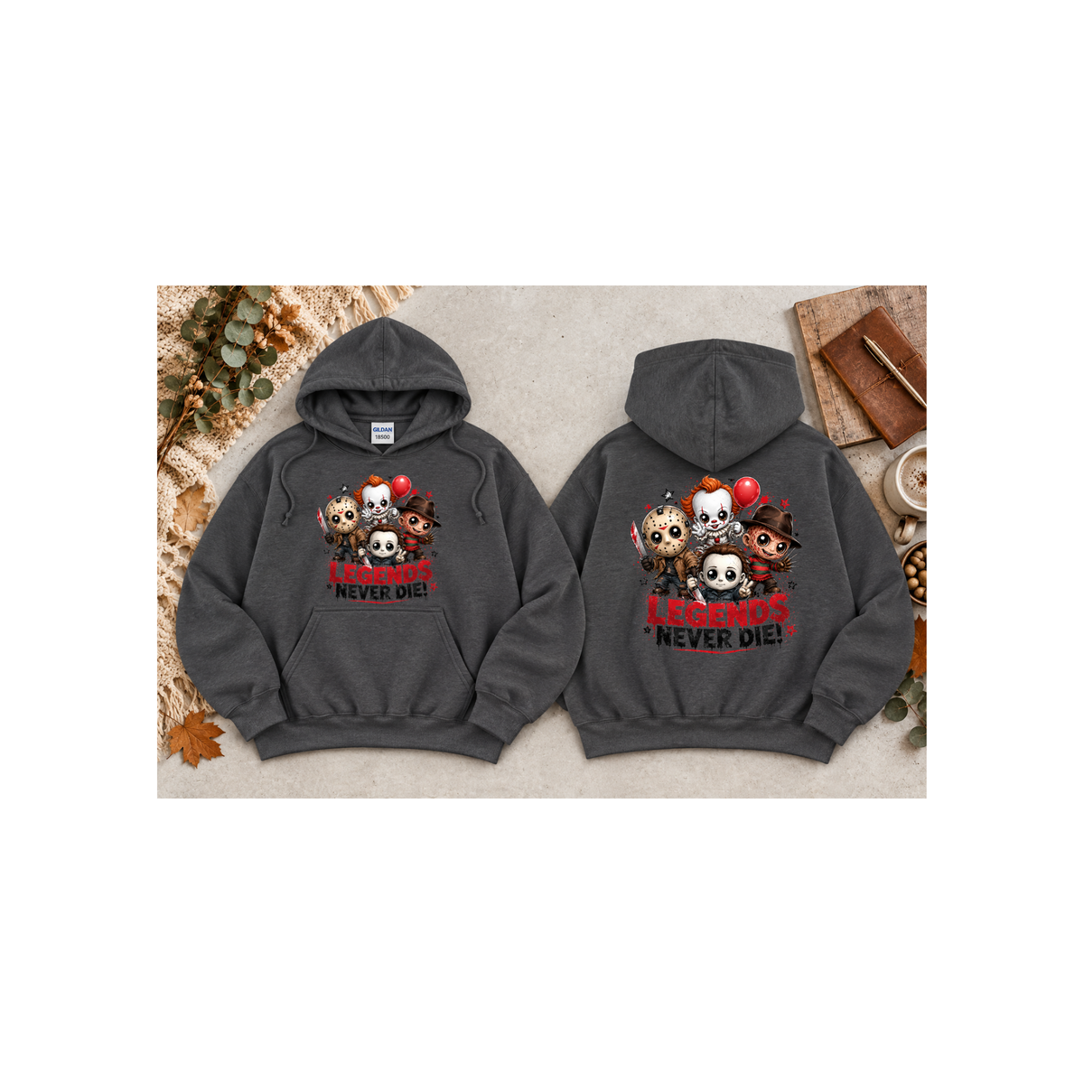 Horrors Icon “Legends Never Die” Graphic Hoodie (Front & Back Design)