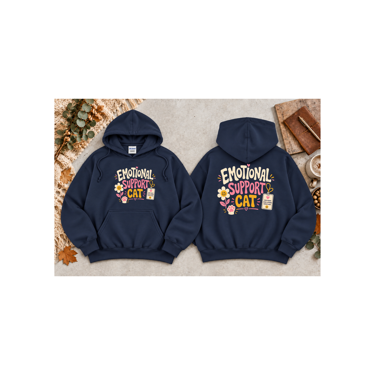 Emotional Support Cat Hoodie (Front & Back Design)