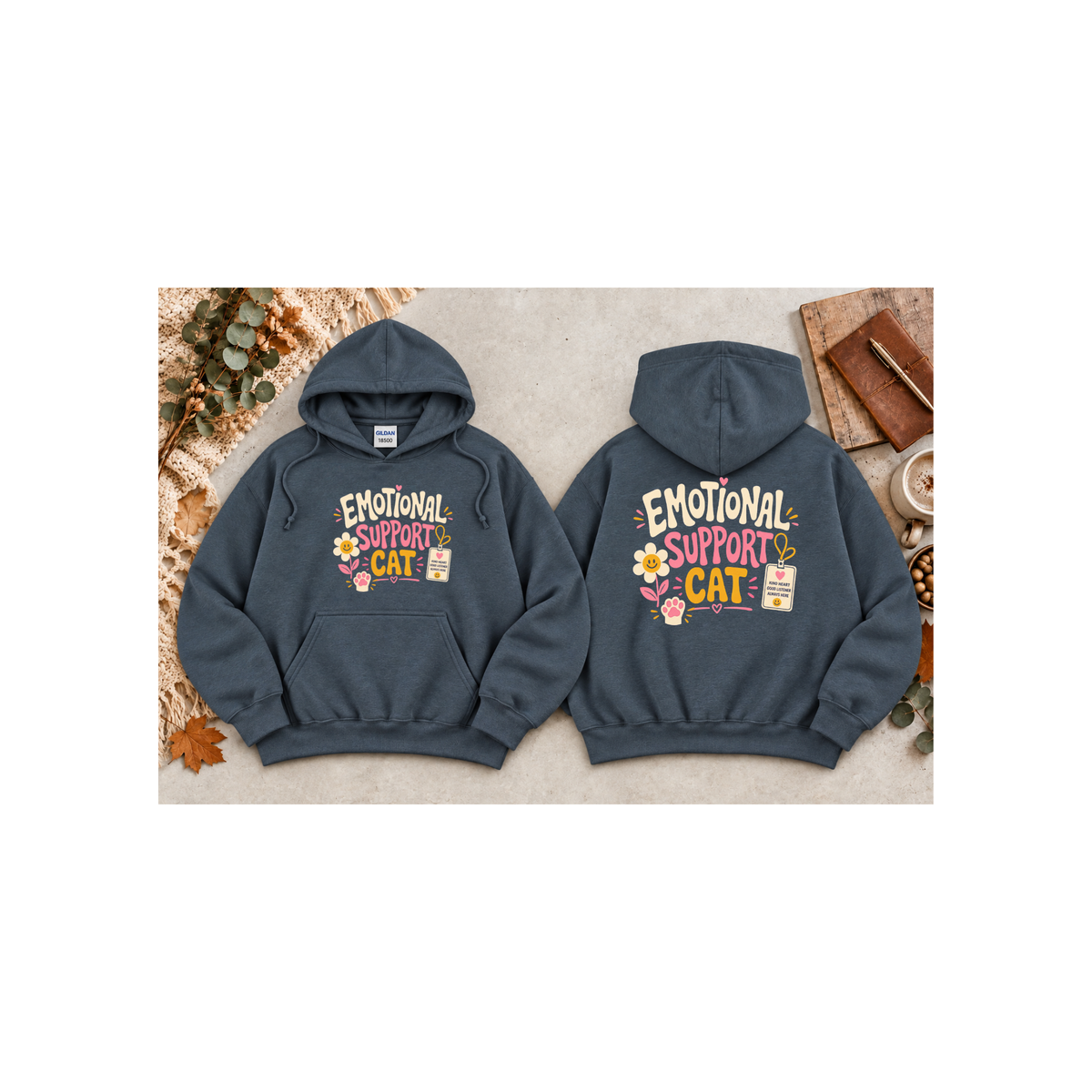 Emotional Support Cat Hoodie (Front & Back Design)